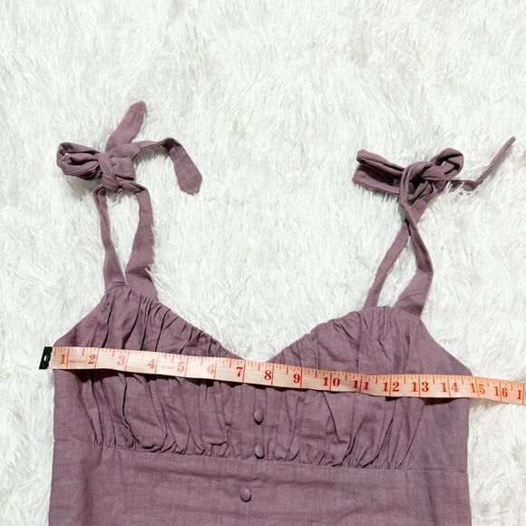 Women Altar'd State Linen Blend Bow Knot Sweatheart Crop Top Mauve Pink Medium - Picture 3 of 6